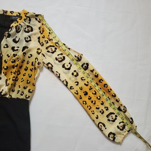 Nicole Miller Women's Leopard Print Top Black Bottom Cold Shoulder Dress Size 8 - Picture 10 of 13